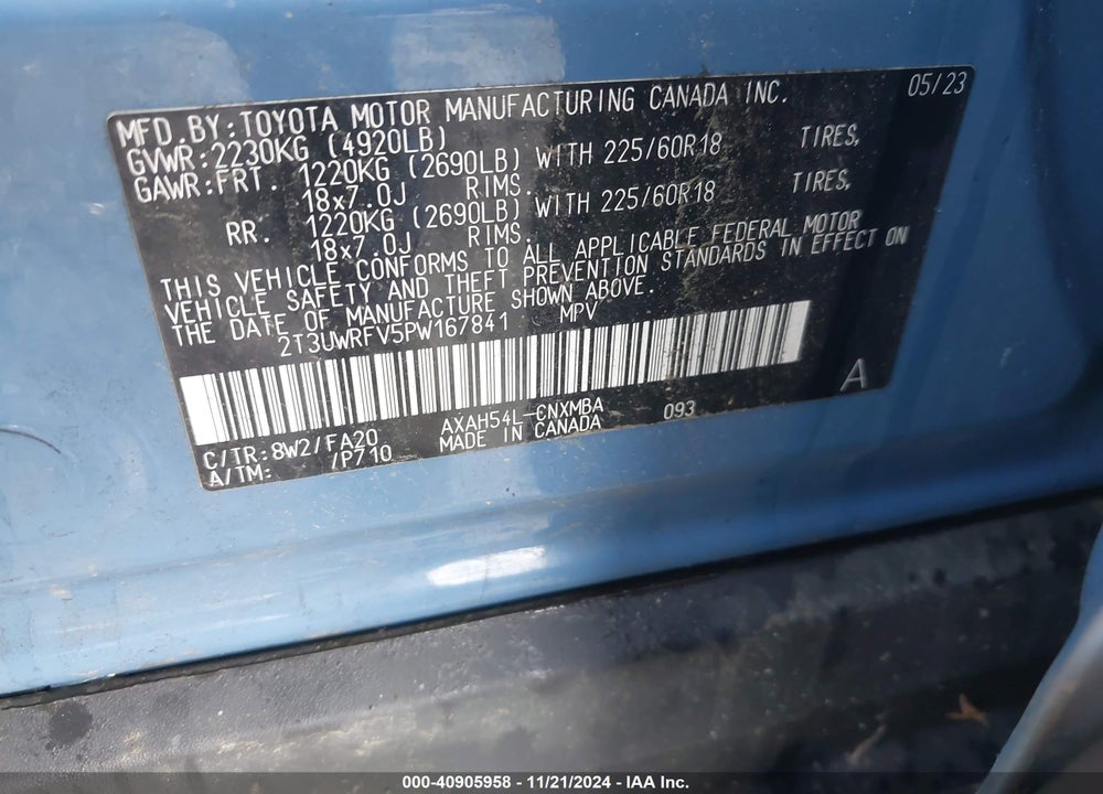2023 TOYOTA RAV4 HYBRID WOODLAND EDITION VIN: 2T3UWRFV5PW167841