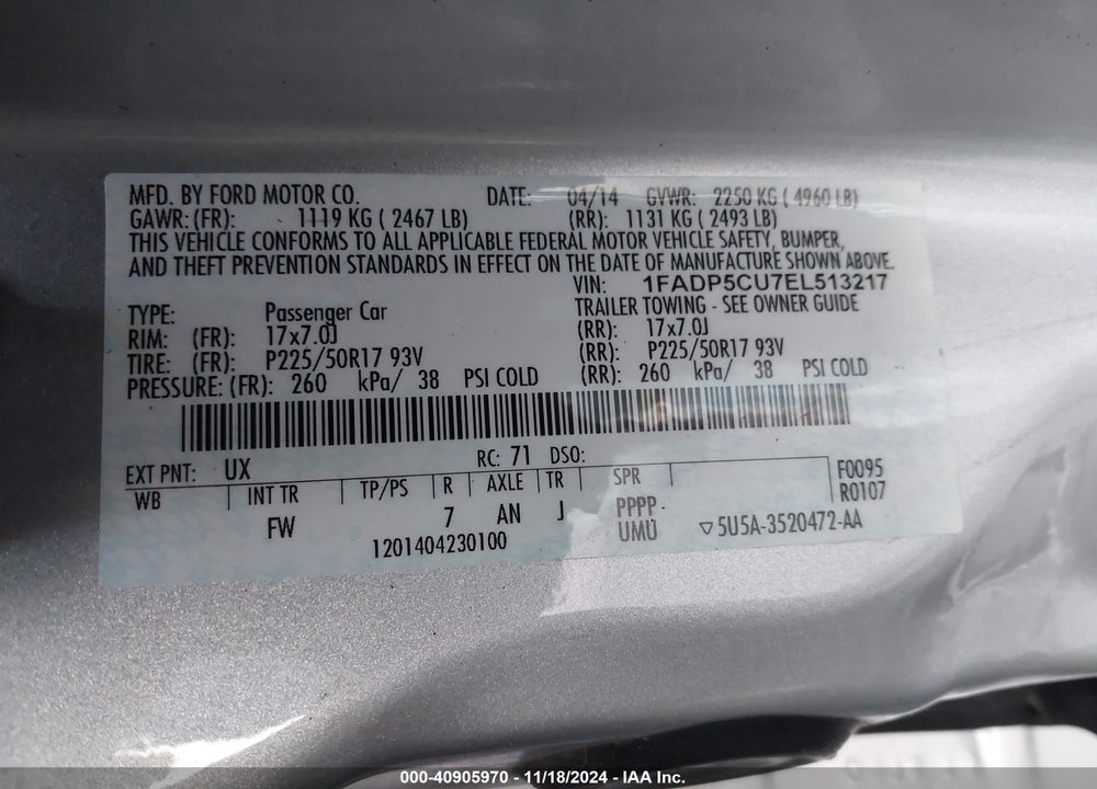 2014 FORD C-MAX ENERGI SEL VIN: 1FADP5CU7EL513217