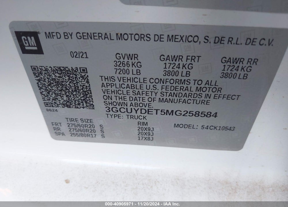 2021 CHEVROLET SILVERADO 1500 4WD SHORT BED LT VIN: 3GCUYDET5MG258584