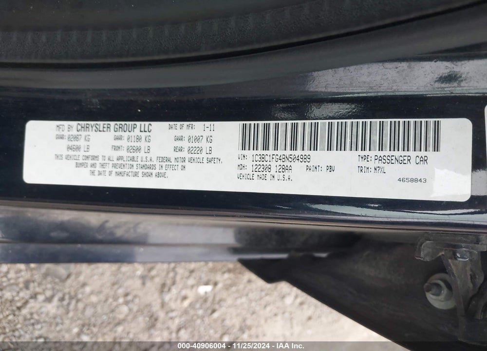 2011 CHRYSLER 200 TOURING VIN: 1C3BC1FG4BN504989