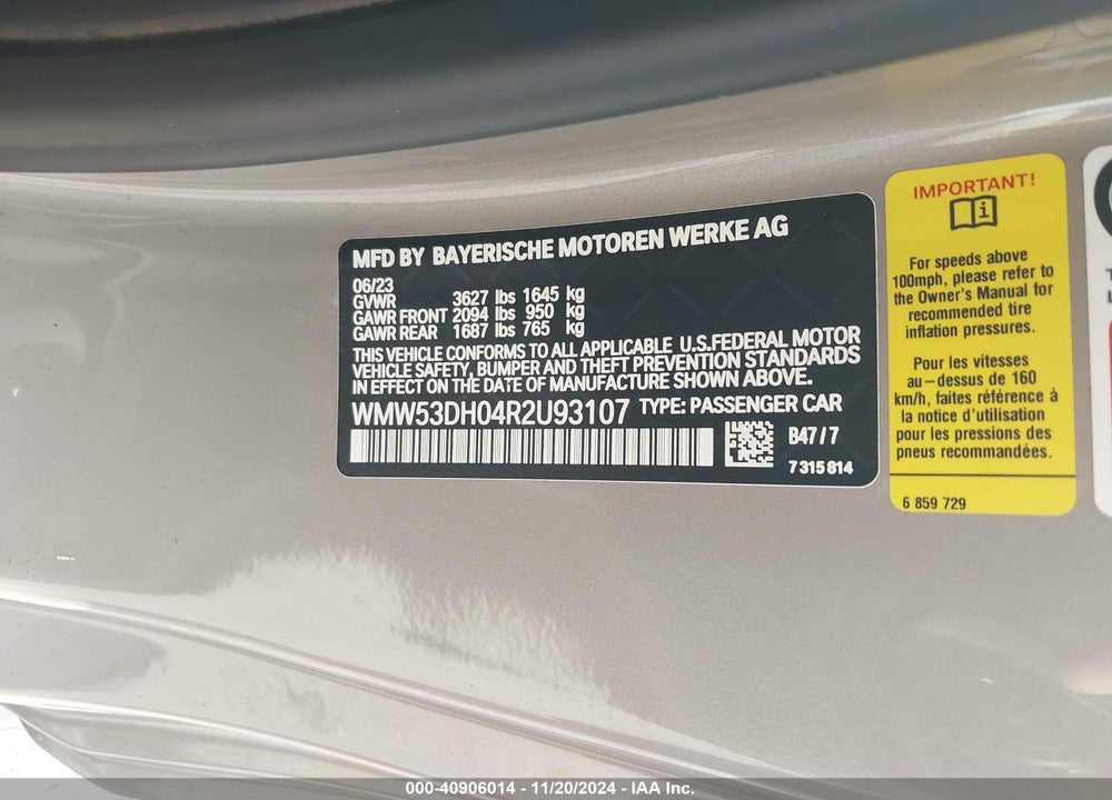 2024 MINI COOPER VIN: WMW53DH04R2U93107
