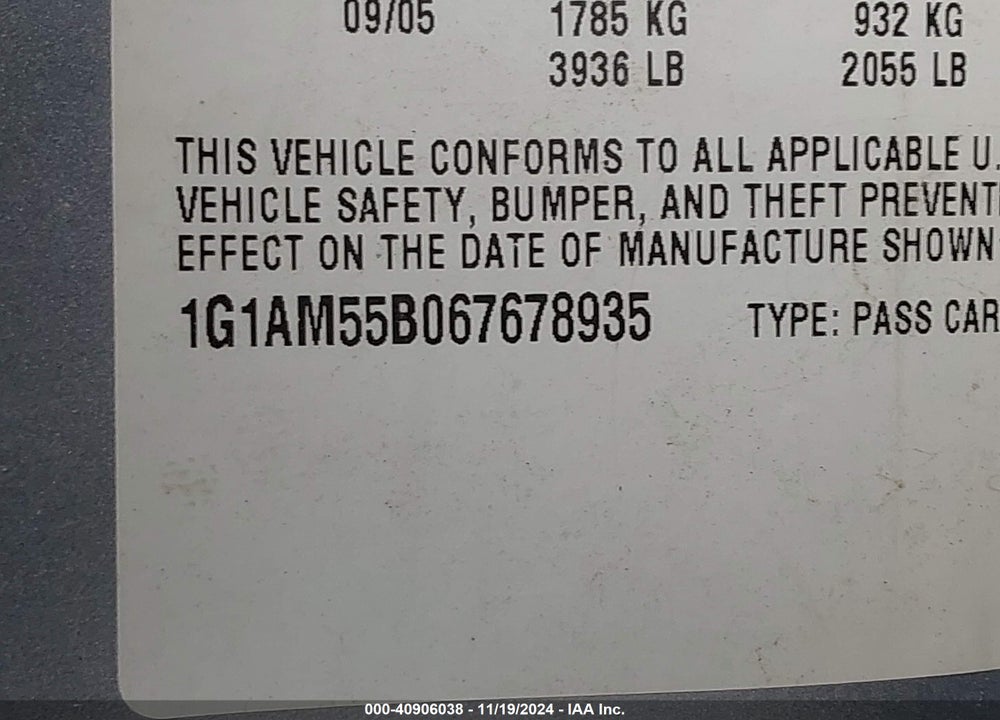 2006 CHEVROLET COBALT SS VIN: 1G1AM55B067678935