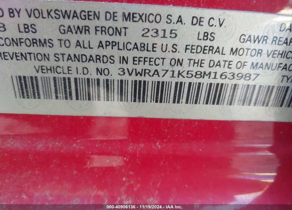 2008 VOLKSWAGEN JETTA WOLFSBURG EDITION VIN: 3VWRA71K58M163987