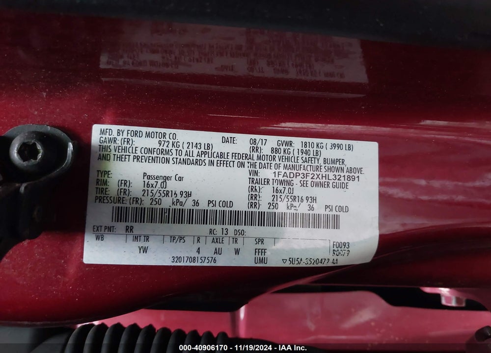 2017 FORD FOCUS SE VIN: 1FADP3F2XHL321891