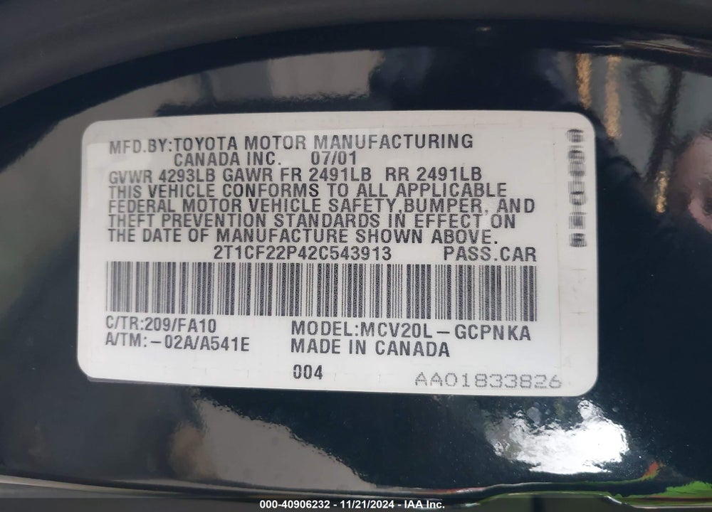 2002 TOYOTA CAMRY SOLARA SE V6 VIN: 2T1CF22P42C543913