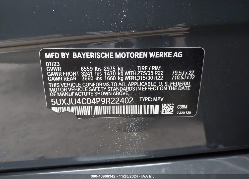 2023 BMW X5 M50I VIN: 5UXJU4C04P9R22402
