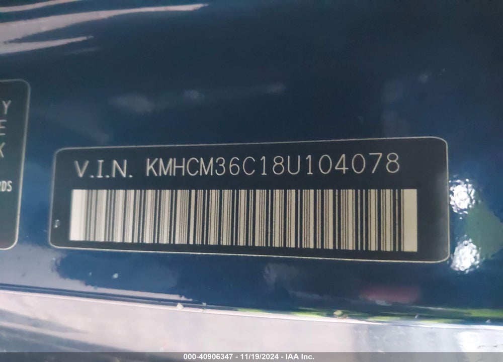 2008 HYUNDAI ACCENT GS VIN: KMHCM36C18U104078