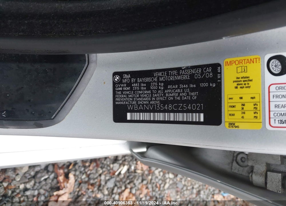 2008 BMW 528XI VIN: WBANV13548CZ54021
