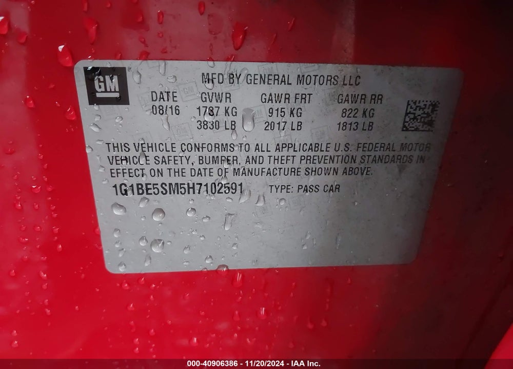 2017 CHEVROLET CRUZE LT AUTO VIN: 1G1BE5SM5H7102591