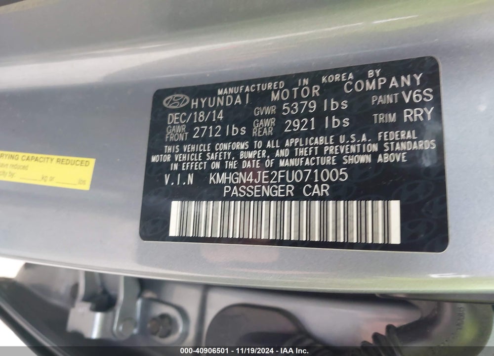 2015 HYUNDAI GENESIS 3.8 VIN: KMHGN4JE2FU071005