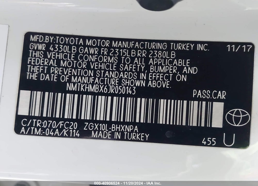 2018 TOYOTA C-HR XLE VIN: NMTKHMBX6JR050143