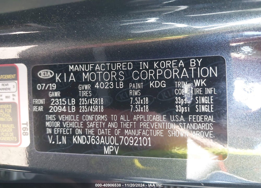 2020 KIA SOUL GT LINE VIN: KNDJ63AU0L7092101