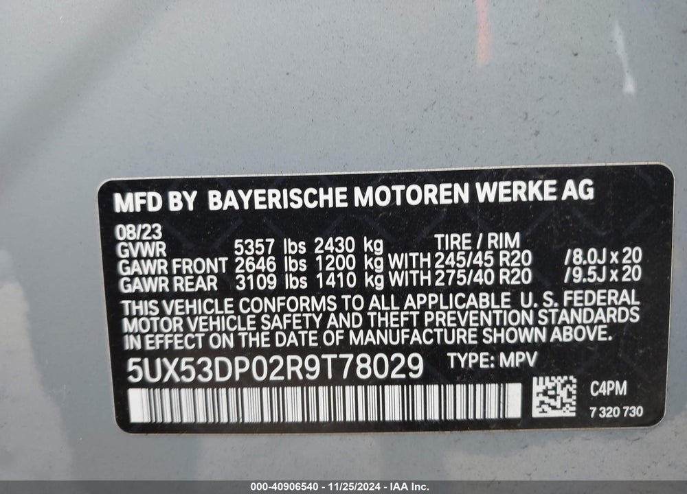 2024 BMW X3 XDRIVE30I VIN: 5UX53DP02R9T78029