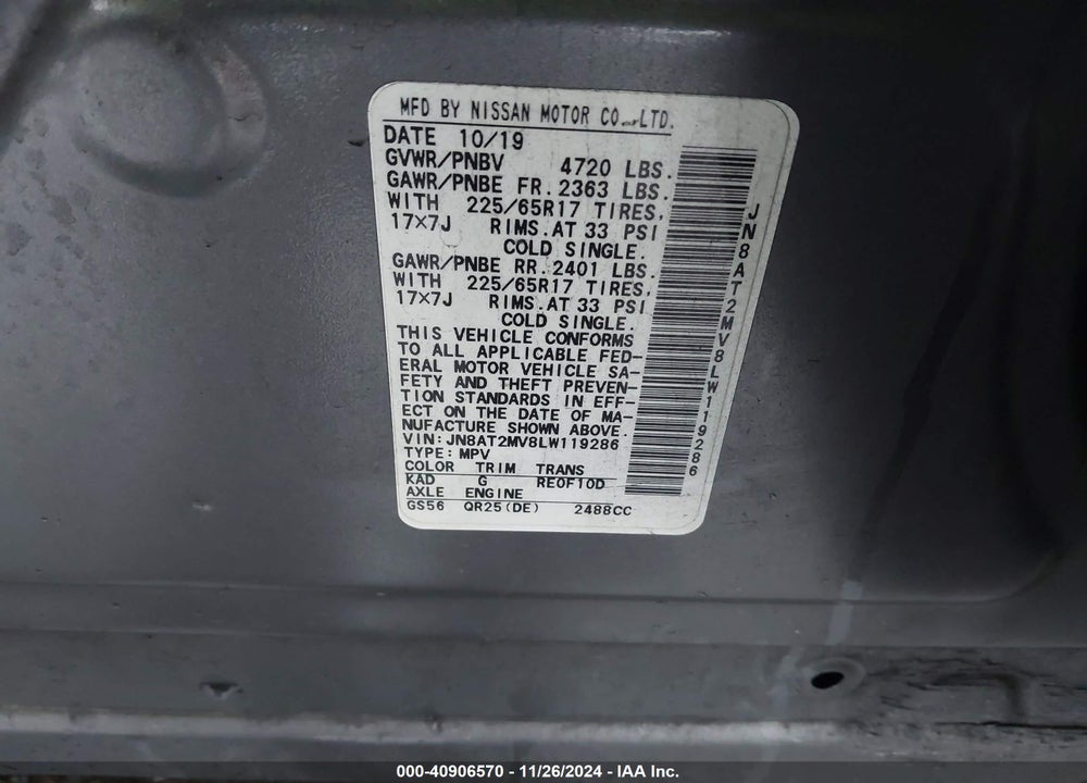 2020 NISSAN ROGUE SV INTELLIGENT AWD VIN: JN8AT2MV8LW119286