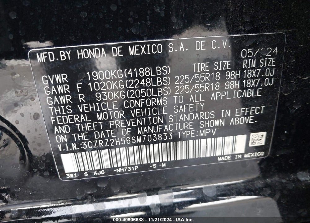 2025 HONDA HR-V AWD SPORT VIN: 3CZRZ2H56SM703833