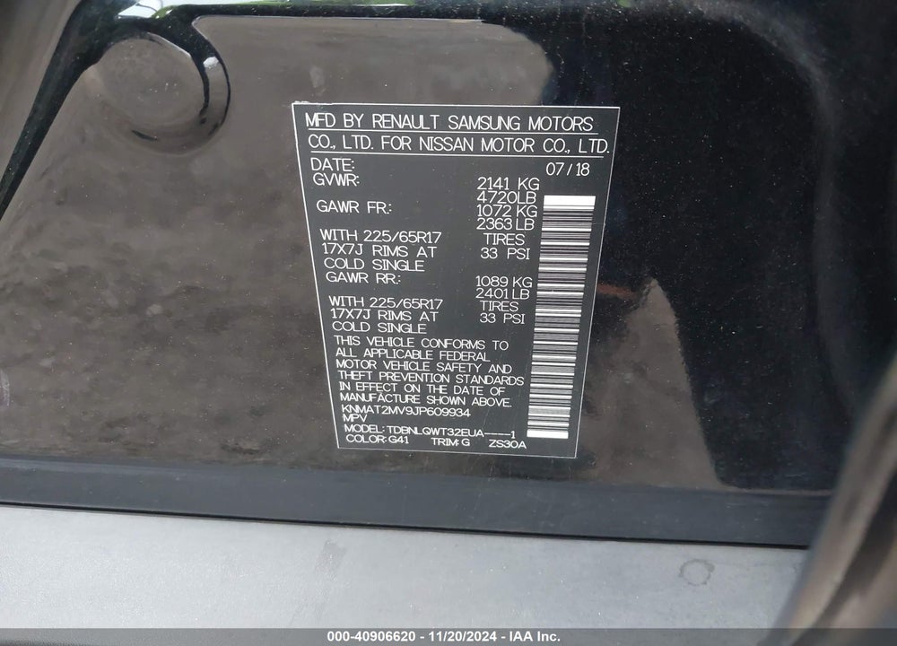 2018 NISSAN ROGUE SV VIN: KNMAT2MV9JP609934