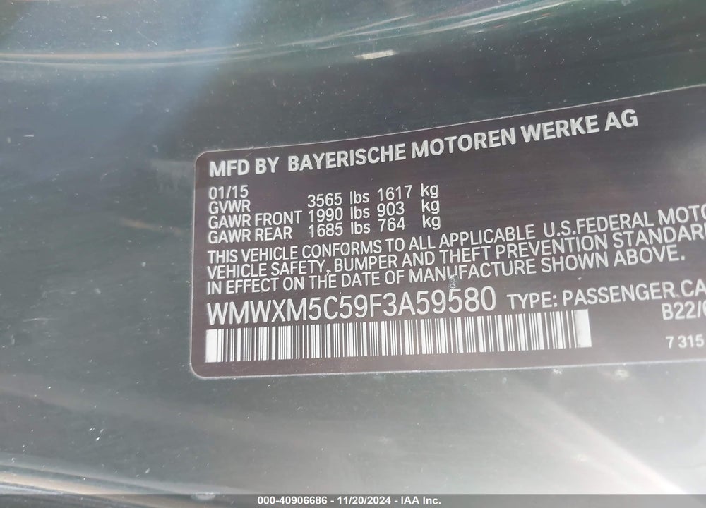 2015 MINI HARDTOP COOPER VIN: WMWXM5C59F3A59580