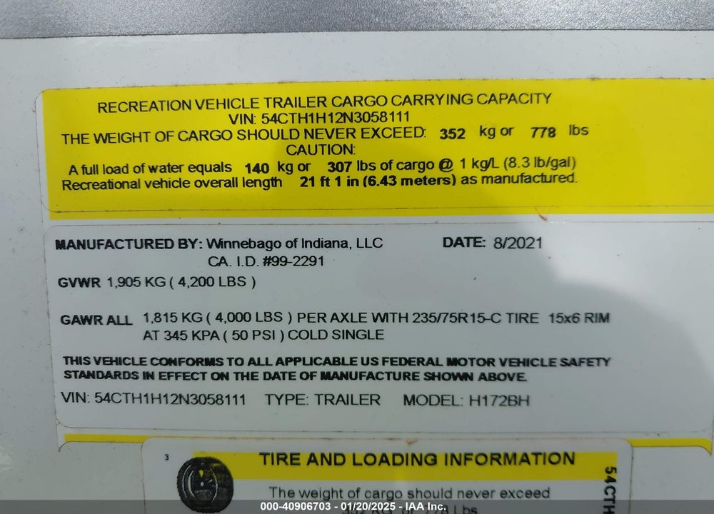 2022 WINNEBAGO HIKE VIN: 54CTH1H12N3058111