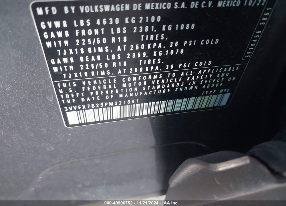 2023 VOLKSWAGEN TAOS 1.5T S VIN: 3VVFX7B29PM321881
