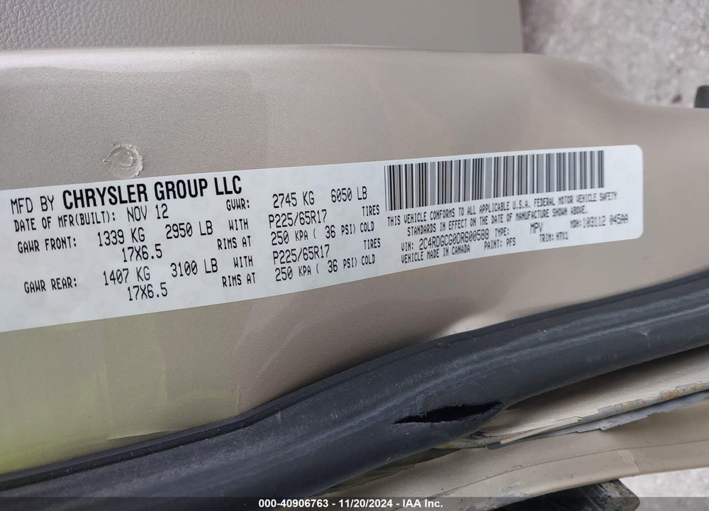 2013 DODGE GRAND CARAVAN SXT VIN: 2C4RDGCG0DR600588