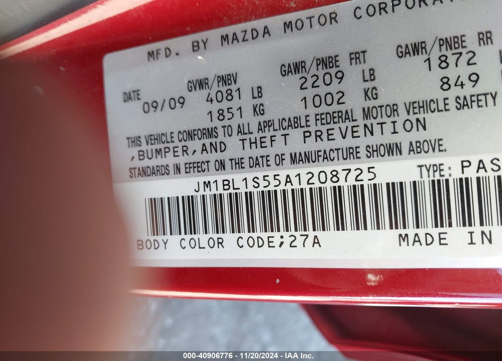 2010 MAZDA 3 S GRAND TOURING VIN: JM1BL1S55A1208725