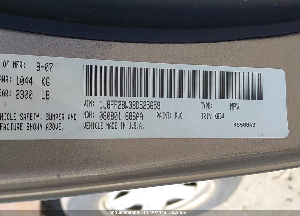 2008 JEEP PATRIOT SPORT VIN: 1J8FF28W38D525659