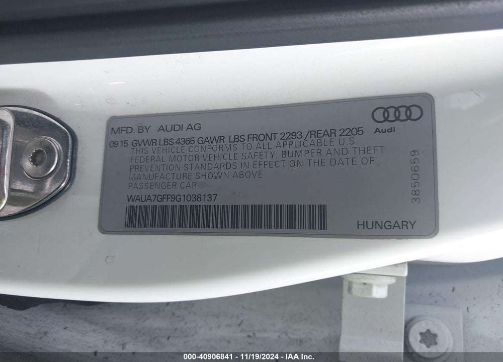 2016 AUDI A3 1.8T PREMIUM VIN: WAUA7GFF9G1038137