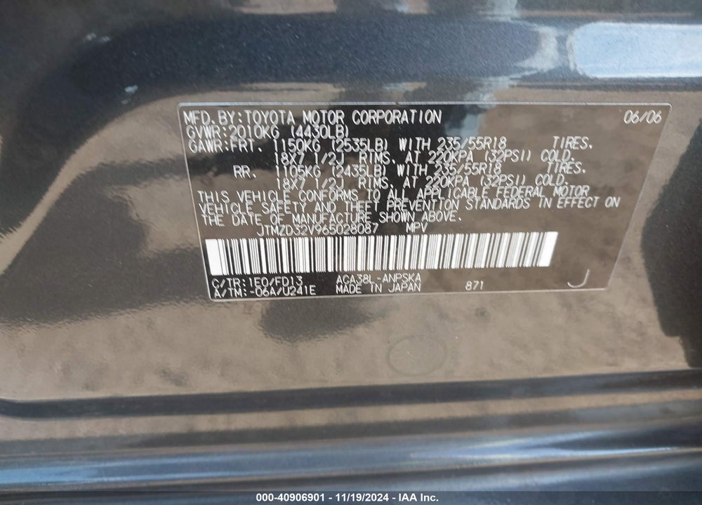 2006 TOYOTA RAV4 SPORT VIN: JTMZD32V965028087