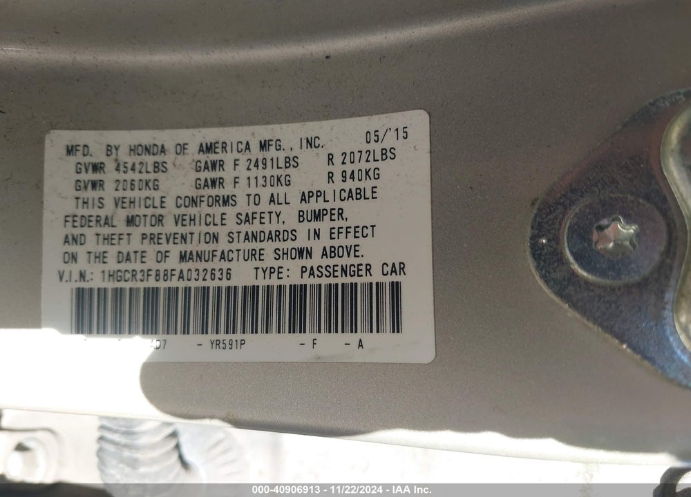 2015 HONDA ACCORD EX-L V-6 VIN: 1HGCR3F88FA032636