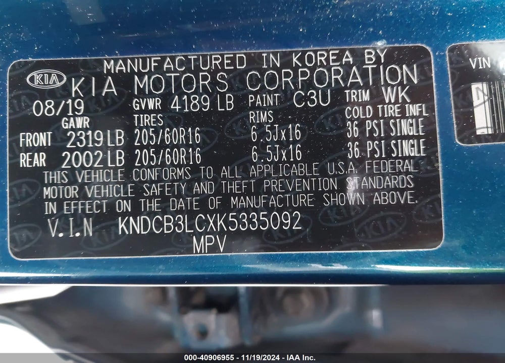 2019 KIA NIRO LX VIN: KNDCB3LCXK5335092