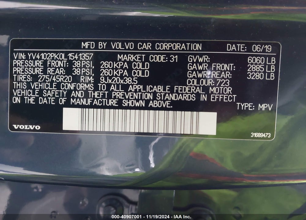 2020 VOLVO XC90 T5 MOMENTUM 7 PASSENGER VIN: YV4102PK0L1541357