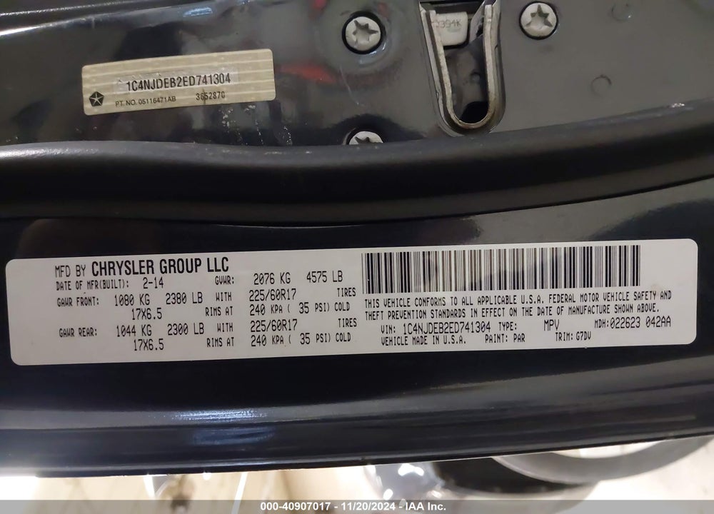 2014 JEEP COMPASS LATITUDE VIN: 1C4NJDEB2ED741304
