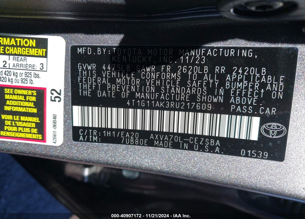 2024 TOYOTA CAMRY VIN: 4T1G11AK3RU217609