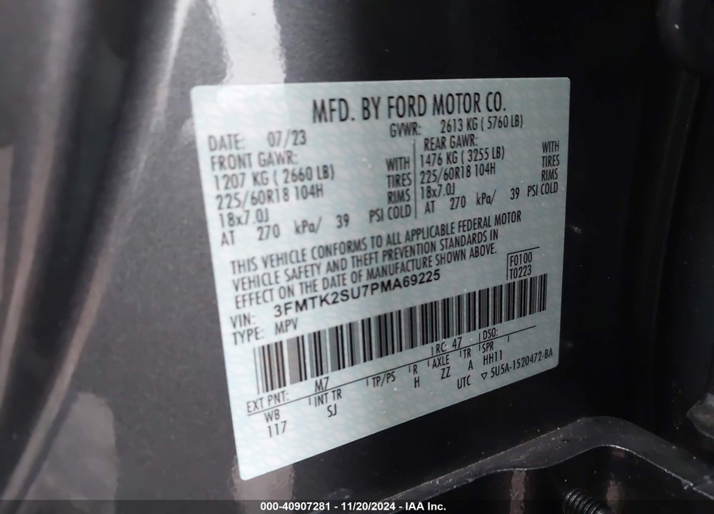 2023 FORD MUSTANG MACH-E CALIFORNIA ROUTE 1 VIN: 3FMTK2SU7PMA69225