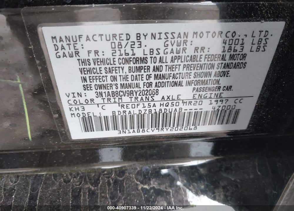 2024 NISSAN SENTRA SV XTRONIC CVT VIN: 3N1AB8CV9RY202068