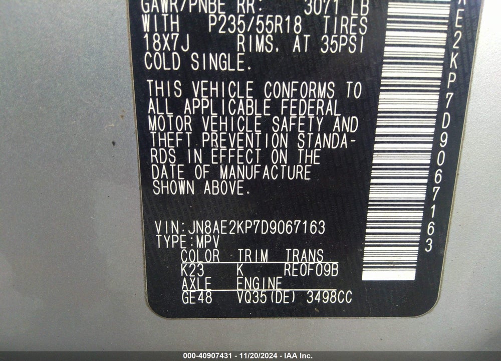 2013 NISSAN QUEST LE VIN: JN8AE2KP7D9067163