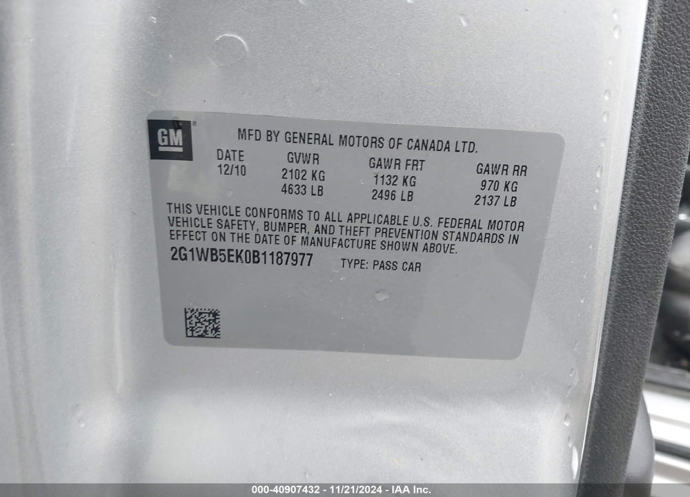 2011 CHEVROLET IMPALA LT VIN: 2G1WB5EK0B1187977