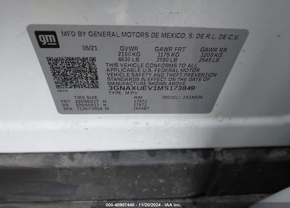 2021 CHEVROLET EQUINOX AWD LT VIN: 3GNAXUEV1MS173849
