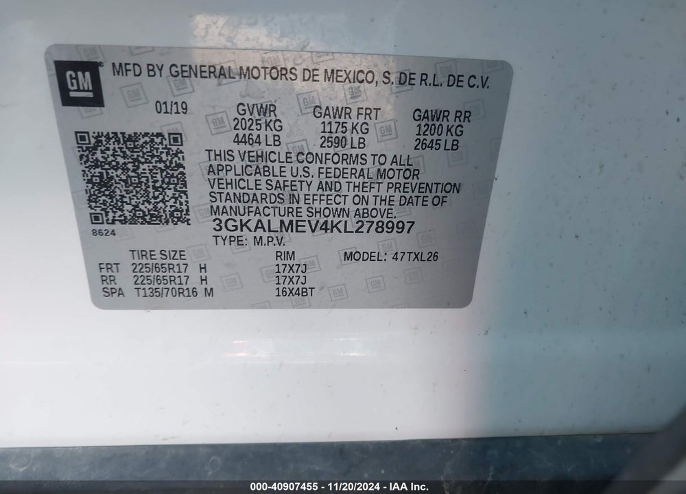 2019 GMC TERRAIN SLE VIN: 3GKALMEV4KL278997