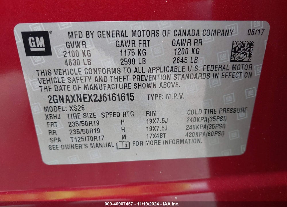 2018 CHEVROLET EQUINOX PREMIER VIN: 2GNAXNEX2J6161615