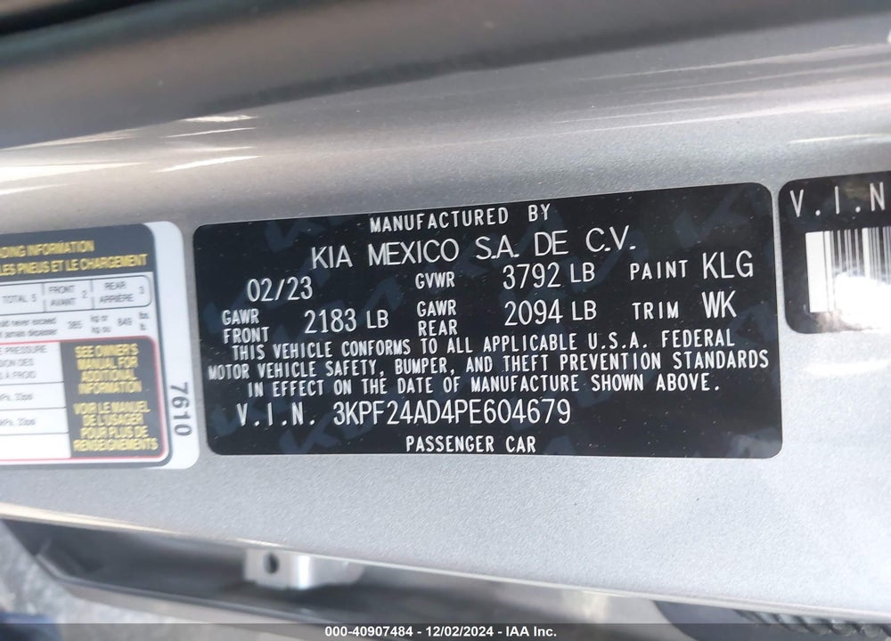 2023 KIA FORTE LXS VIN: 3KPF24AD4PE604679