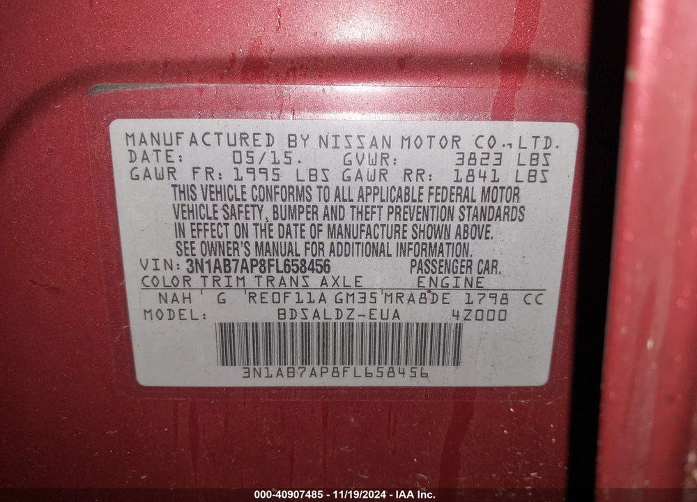 2015 NISSAN SENTRA VIN: 3N1AB7AP8FL658456