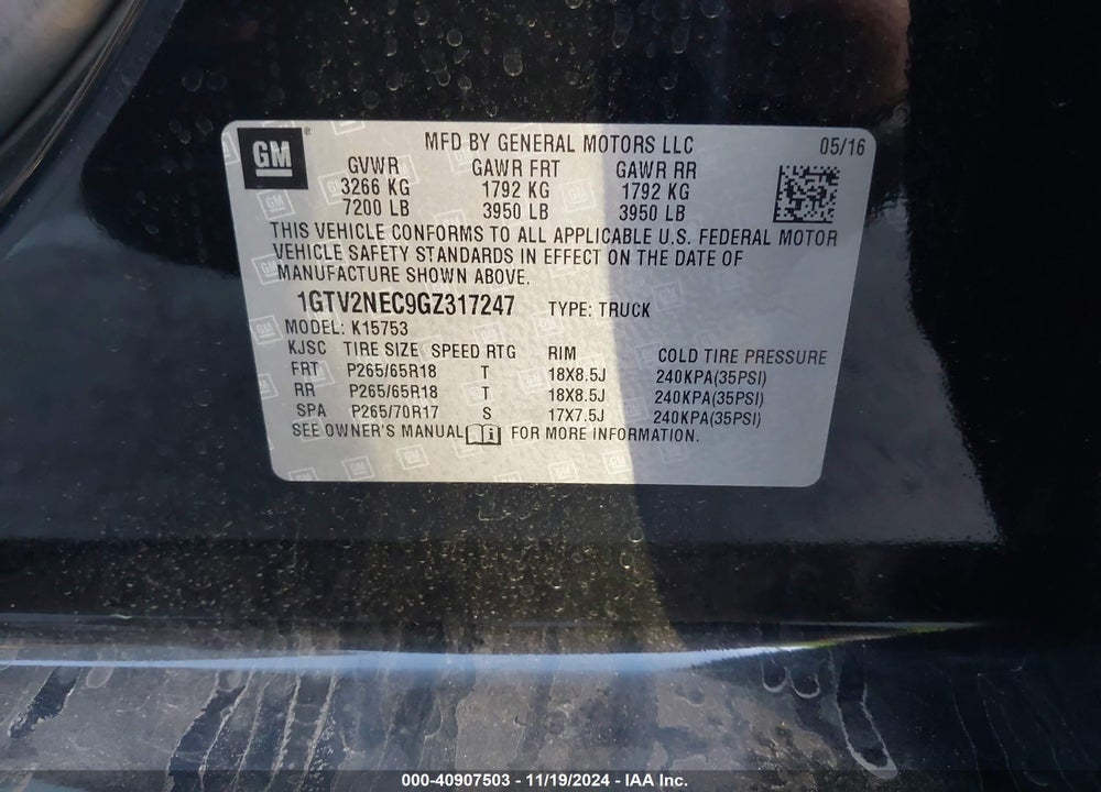 2016 GMC SIERRA 1500 SLT VIN: 1GTV2NEC9GZ317247