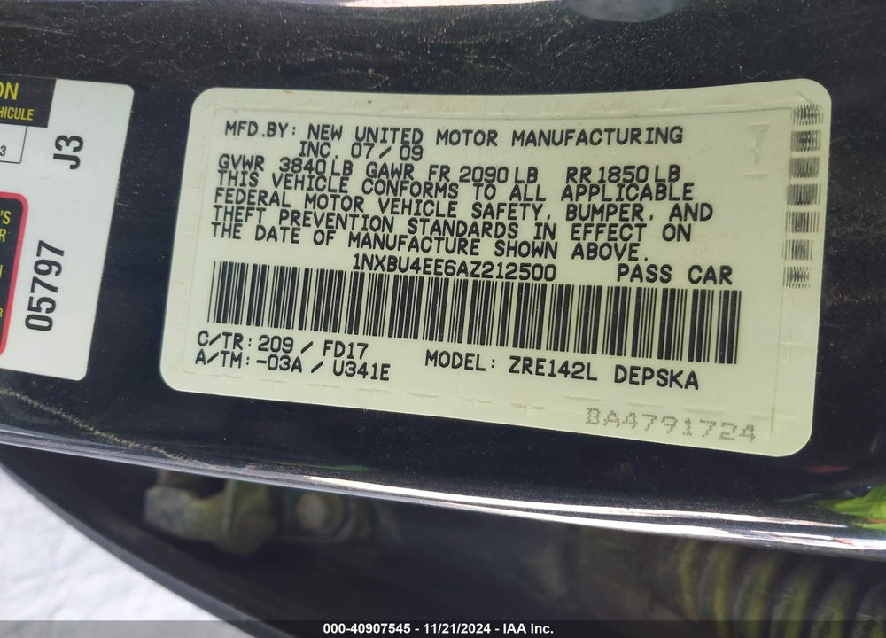 2010 TOYOTA COROLLA S VIN: 1NXBU4EE6AZ212500