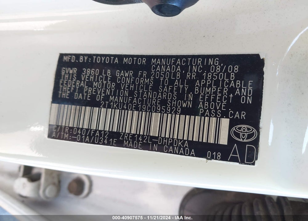 2009 TOYOTA MATRIX VIN: 2T1KU40E19C095929