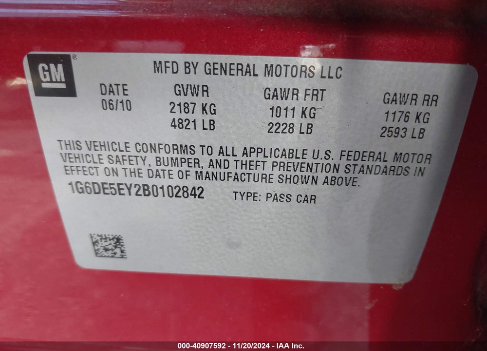 2011 CADILLAC CTS LUXURY VIN: 1G6DE5EY2B0102842