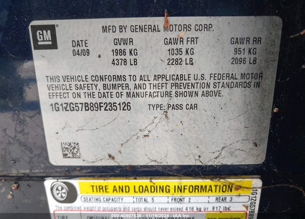 2009 CHEVROLET MALIBU LS VIN: 1G1ZG57B89F235126