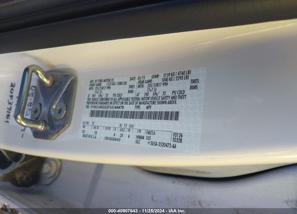 2015 FORD ESCAPE SE VIN: 1FMCU9GX2FUC44478