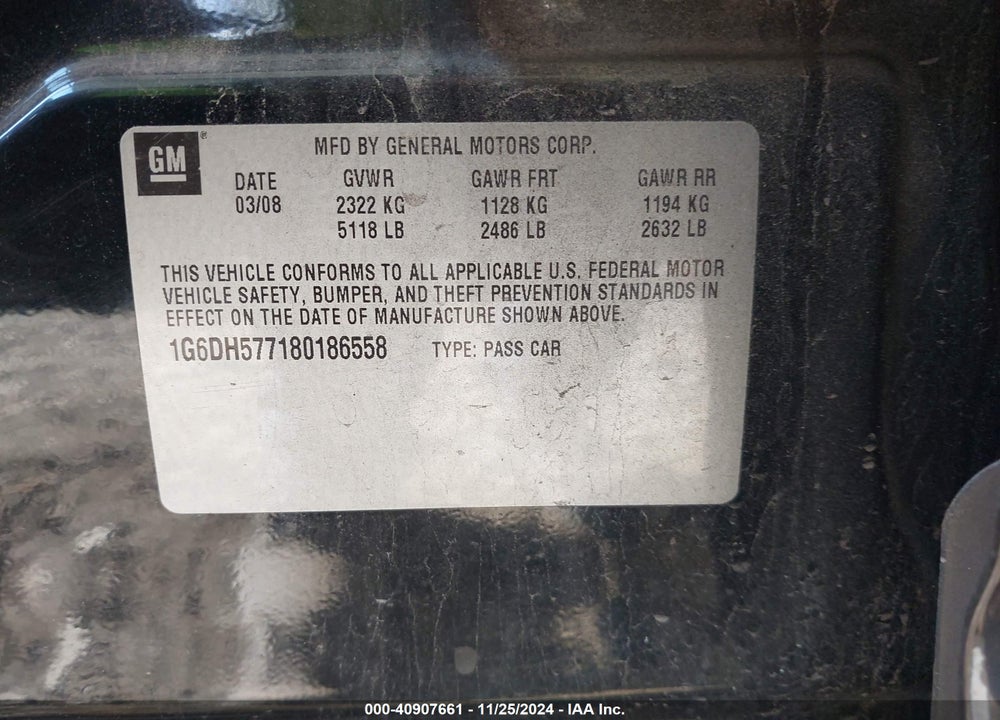2008 CADILLAC CTS STANDARD VIN: 1G6DH577180186558