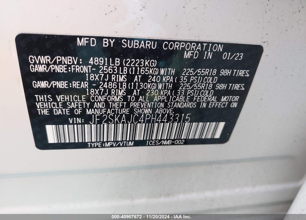 2023 SUBARU FORESTER SPORT VIN: JF2SKAJC4PH443315
